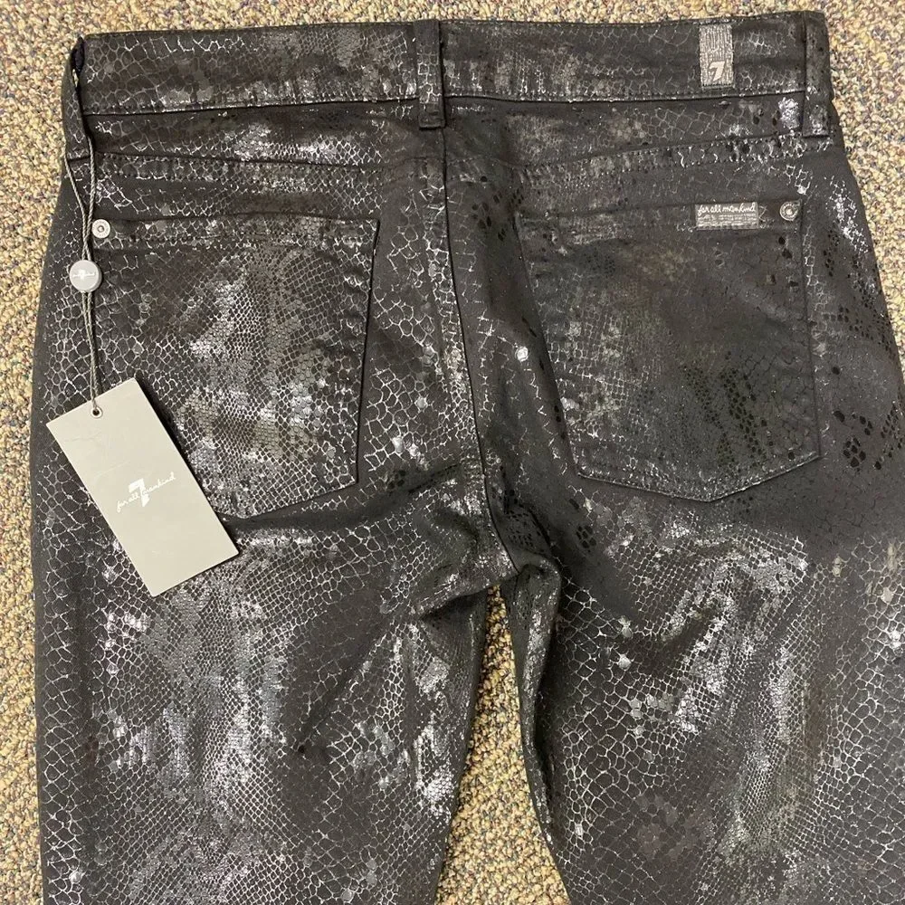 7 For All Mankind Gwenevere Ankle soft black Snake print skinny‎ jeans